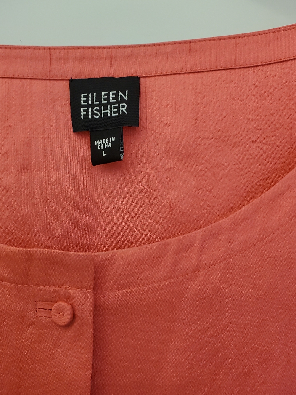 EILEEN FISHER Coral Button-Front Silk Blend Top Large - Picture 2 of 8